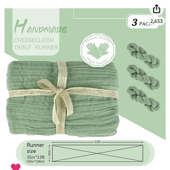 Sage green cheesecloth table runner 💒 - Picture 2 of 5